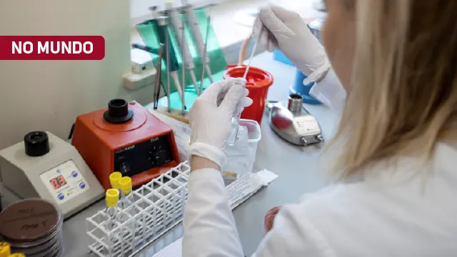 Foto de cientistas com equipamentos de testagem